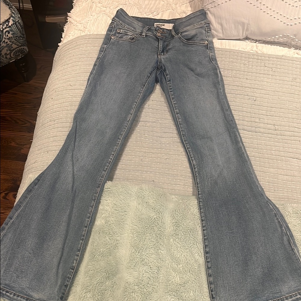 Blue garage low rise flare jeans